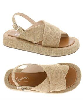 Seychelles Just for Fun Platform SANDALS Size 7.5 Natural Linen Leather NEW